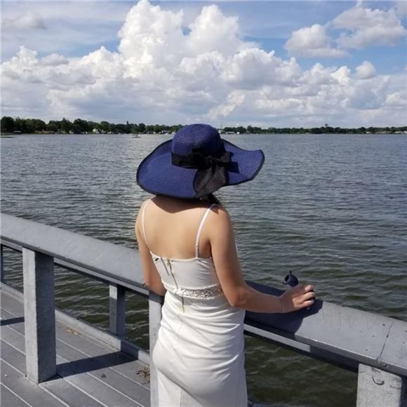 Womens Big Bowknot Straw Hat Floppy Foldable Roll up Beach Cap Sun Hat UPF 50+ main image 5